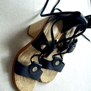 Rag & Bone navy leather lace up espadrilles